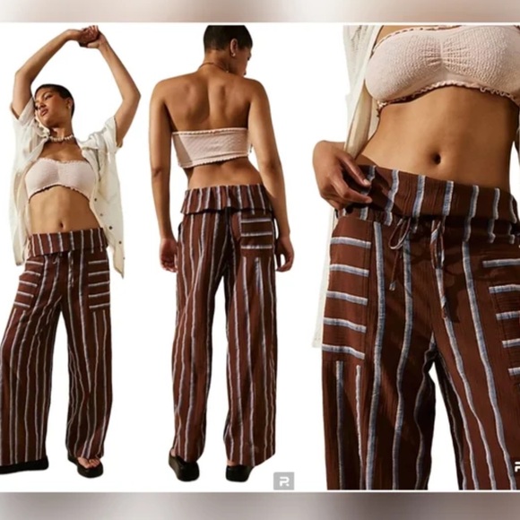 Free people Striped Brown Women's Pants - Picture 2 of 12